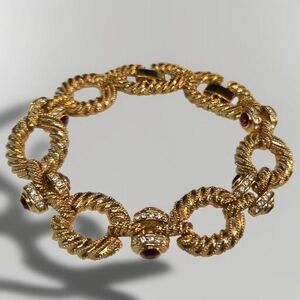 Camrose Kross JBK Twisted Chain Ruby Glass Cabochon Crystal Bracelet Vintage